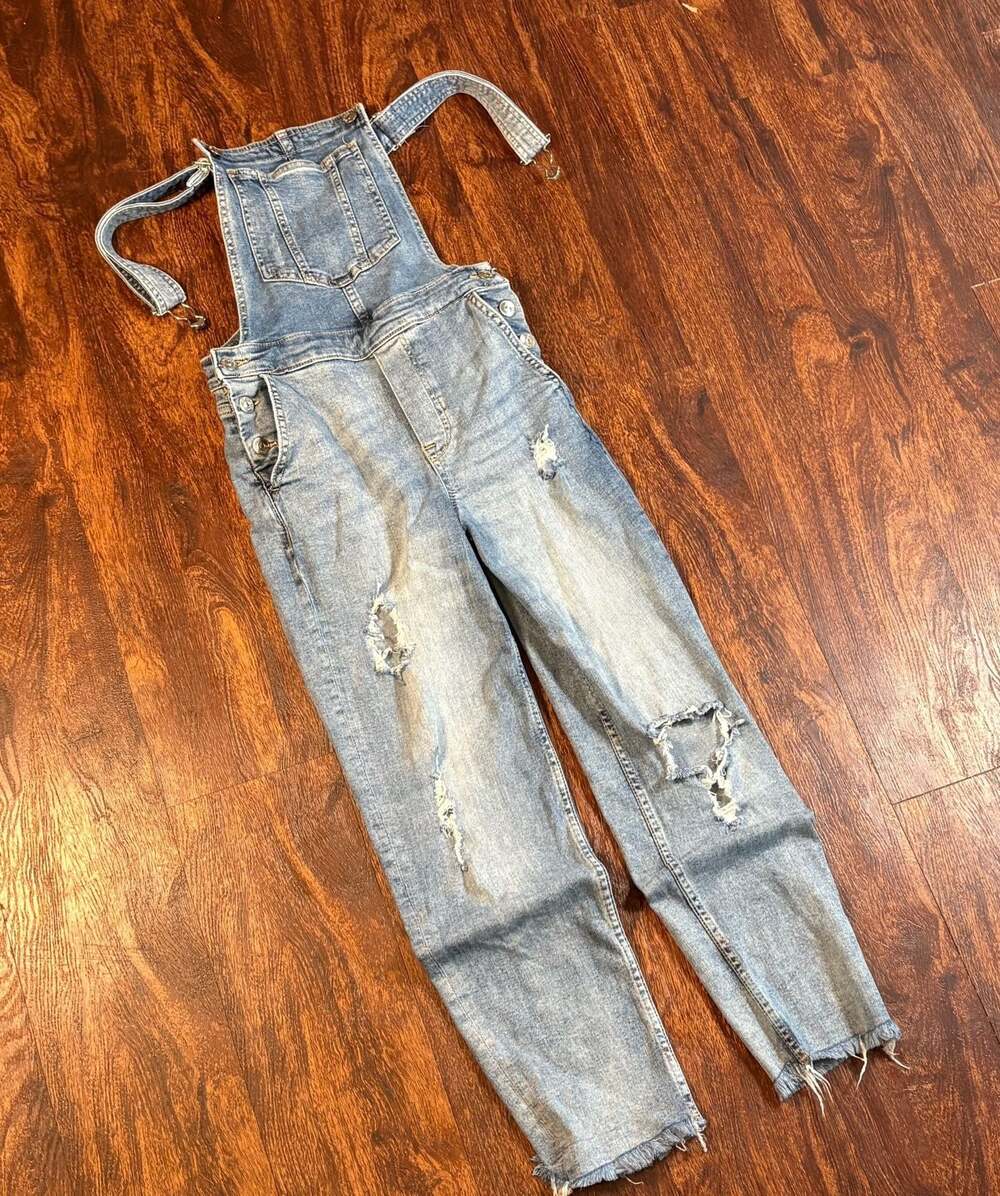 Divided H&M Distressed Denim Overalls Size 32 Light Wash